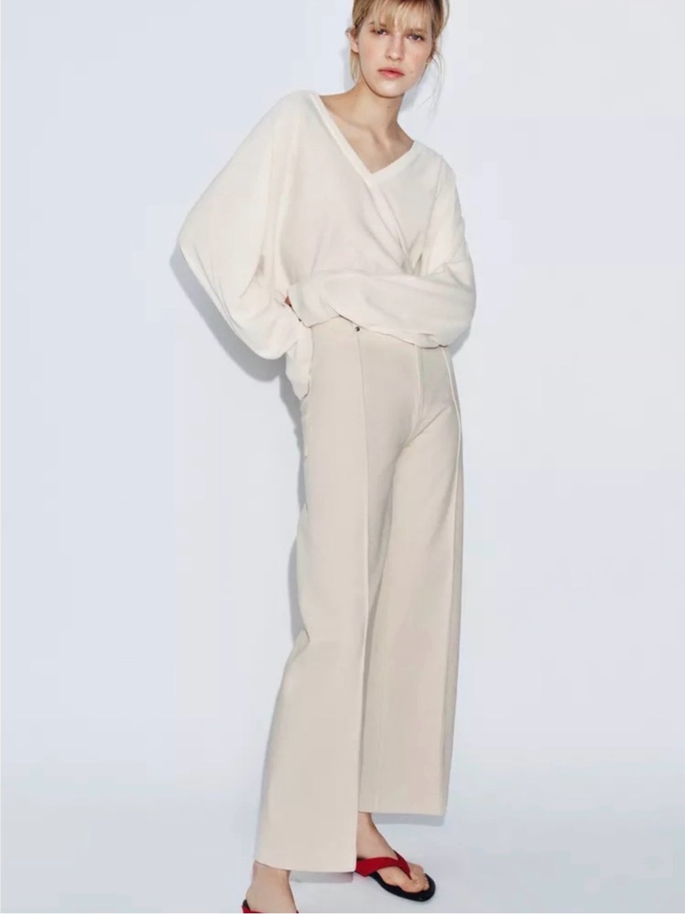 Zara Cream Wide-Leg High-Rise Trousers NWT